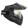 A black Valken MI-7 or similar paintball/airsoft goggle and mask, shown at a slight angle. The mask features a dark frame, integrated visor, and a reflective or clear lens.